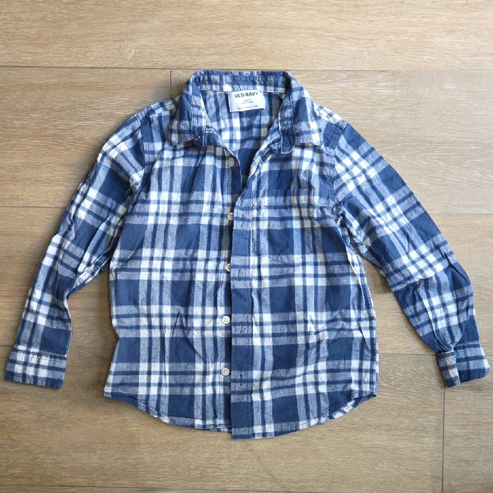 Old Navy Blue and White Plaid Shirt